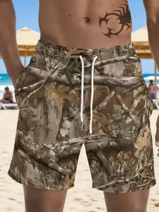 Men's Summer Camo Tree Branch Printed Casual Beach Shorts, Beach Outdoor Wear, Outdoor Leisure Swim Trunks, Loose-Fitting All over Print