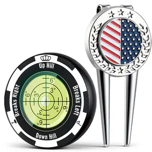 4 in 1 Green Reader - Golf Ball Marker with High Precision Green Reading Aid And Divot Repair Tool, Golf Accessories with Hat Clips, Gifts For Men or Women Golfers