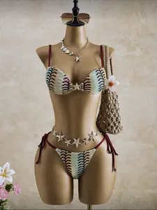 Women's Bikini Set with Starfish Decoration, Strapless Triangle Top and High Cut Bottoms, Sexy Beach Vacation Wear