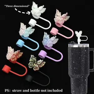 Shining three-dimensional butterfly Style Straw Toppers,Straw Covers Drink Protectors Compatible with Cups 30&40 Oz Dust-proof for 0.39" Diameter Straws Christmas and New Year Themed straw Toppers,outdoor camping party Activities 1pc