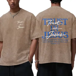 Christian Washed Oversized Tee, "Trust in Jesus" Psalm 37:5 Bible Verse Design, Faith-Based Gift for Men & Women