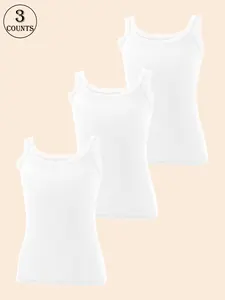 Women's 3-Pack Lace Shoulder Strap Shapewear Tank Tops, Seamless High Elasticity, Fit, Sleeveless, Contrast Lace Design, All Seasons, Underwear