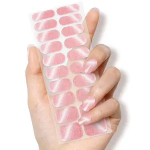 Semi Cured Gel Nail Elegant Pink Silver Gradient Gel Art