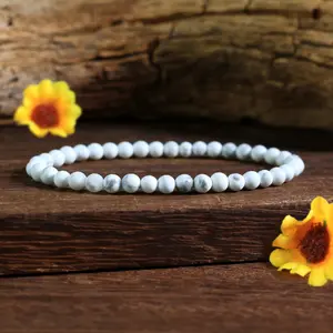 Natural Howlite 4mm Round Beaded Handmade White Turquoise Bracelet Protection Gemstone Crystal Stretch Men Women Stability Bracelet Gift