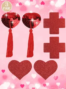 3. Self-adhesive nipple covers: Wireless, Heart-shaped sequin tassels and glitter pattern styles, suitable for nightclub or festival wear. Sequin tassel nipple covers, suitable for party attire, Underwear