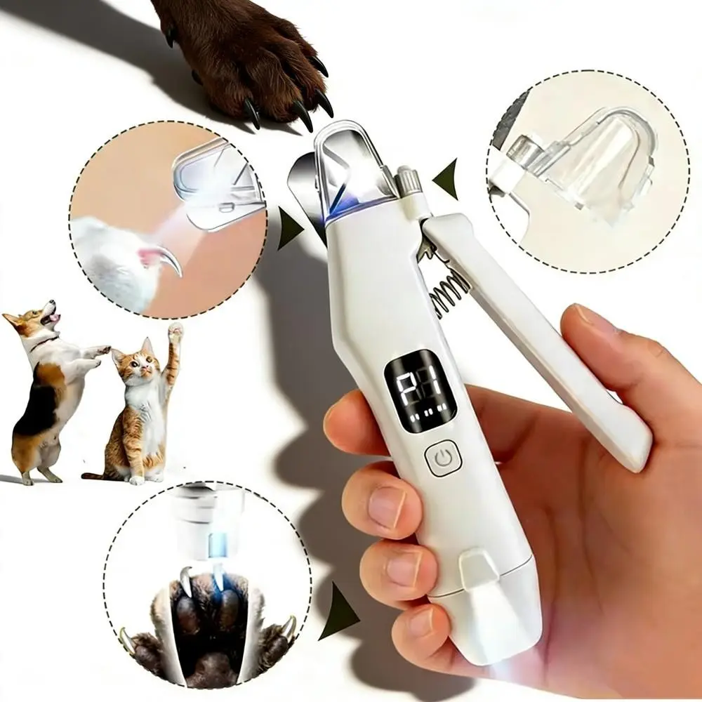 Abs Dual-Function Pet Electric Nail Grinder Trimmer, Paw Trimmer, Rechargeable LED Light Visible Blood Line, Cat Dog Grooming Supplies