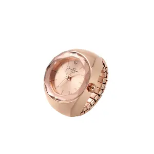 Faceted Bezel Single Crystal Ring Watch in Rose Gold