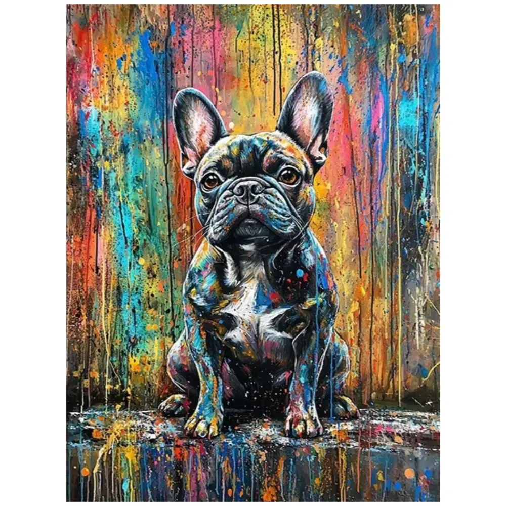 Splatter Paint Style French Bulldog Sitting Art Painting 5D DIY Acrylic Diamond Painting Kit Full Drill Square Round Diamonds Art Craft Home Wall Decor Gift For Living Room Decorative Set, Diy Craft Supplies