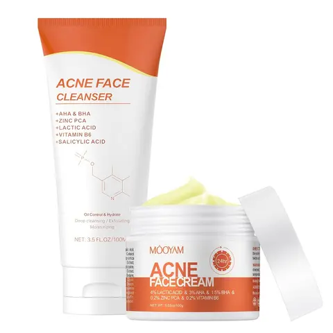 Skin Care Set, Cleansing Skincare Two-Piece Set Acne Control Set Includes Face Wash Cleanser and Cream, Acne Treatment, Acne Clearing Products, Hydrating Moisturizing, Suitable for All Skin Types, Clear Skin Kit