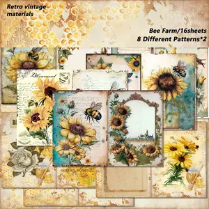 16sheets A5(8.26*5.7in)Bee Farm Writable Scrapbook Paper,Handmade Greeting Cards, Perfect for Gift Wrapping Paper, Journaling Supplies, Craft Supplies, Holiday Decorations, DIY Crafts, Scrapbooking Supplies, Waste Diary Cover, Scrapbook Materials