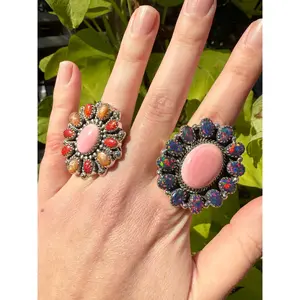 Pink Conch Statement Sterling Silver Balloon Opal Ring
