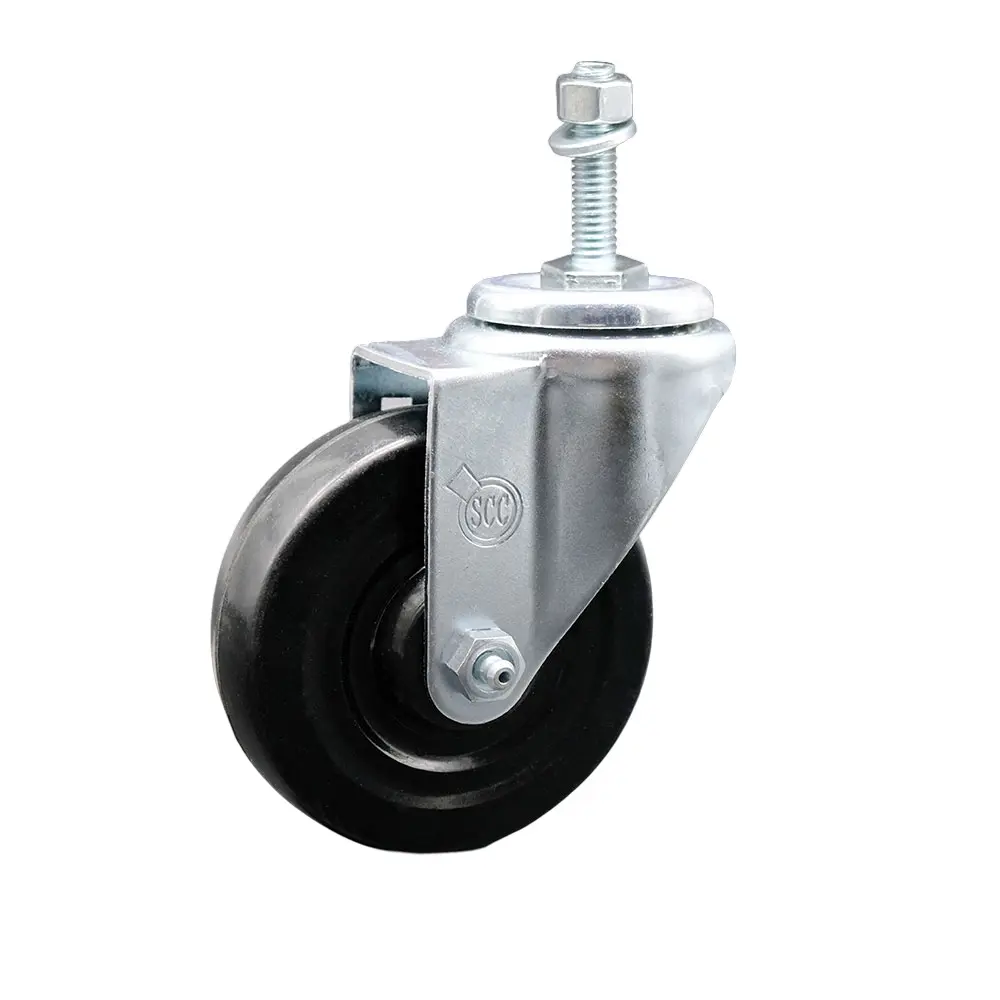 Service Caster SCC-TS20S414-HRS-M1015 Hard Rubber Threaded Castors, Ball-Bearing Swivel Ball-Type Stem Mount, 4 x 1.25 in. Black Wheel, 10 mm Stem, 300 lbs Load Capacity for Carts, Equipment, Ball Bearings, 4 X 1.25 In. Wheel