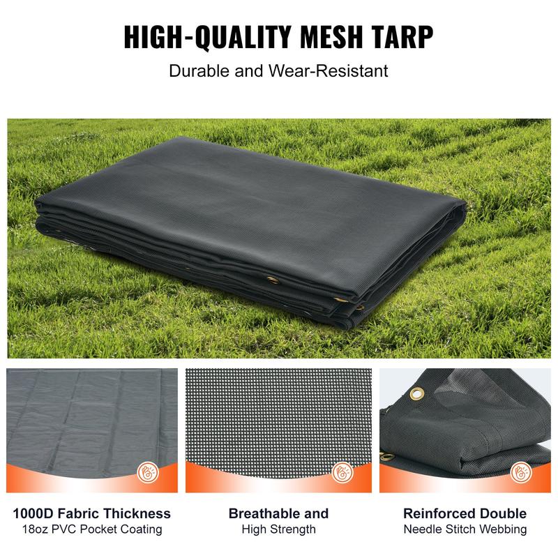VEVOR Dump Truck Mesh Tarp,  , PVC Coated Black Heavy Duty Cover with 5.5" 18oz Double Pocket, Brass Grommets, Reinforced Double Needle Stitch Webbing Fits Manual or Electric Dump Truck System