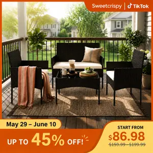 3-Piece/4-Piece Patio Furniture Set, Wicker Outdoor PE Rattan Furniture with Coffee Table & Washable Cushion, Compact Bistro Conversation Seating for Balcony, Garden, Poolside