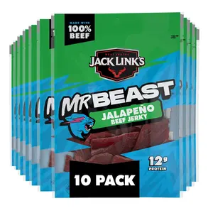 Jack Link’s x MrBeast Jalapeno Beef Jerky Snack Multipack - 1.25 oz Meat Snack Bags, Pack of 10