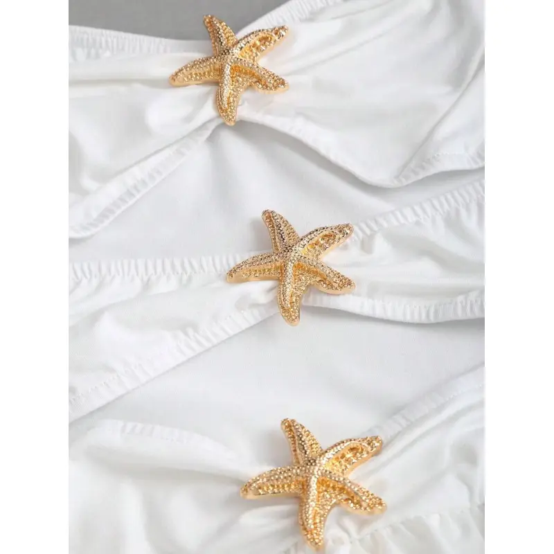 Women's white Mini Dress - Starfish Metal Decor, Hollow Back | Summer  Resort Vibe Casual Fabric - TikTok Shop