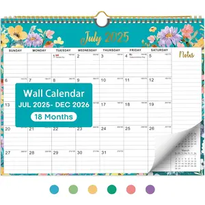 Calendar 2025-2026, Monthly Wall Calendar from July 2025 to December 2026, 11.5" x 14.7", Spiral Binding Hanging Wall Calendar, Perfect for Home or Office, Floral