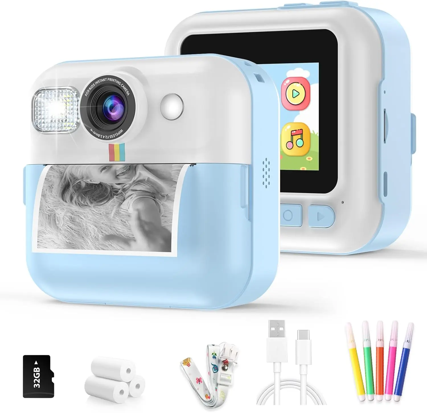 Kids Instant Print Camera - 1080P Rechargeable Kids Camera with 32G SD Card, Print Paper, 16x Digital Zoom, Charging Function, Purple Birthday Gift for Ages 3-12 Boys & Girls, dealsforyoudays