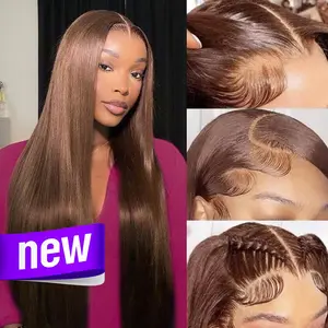 [-Blend Hair-]YAWAWE Hair Chocolate Brown Blend Human Hair Lace Front Wigs 13x6 Straight High Density Pre Plucked Colored Reddish Brown Wig 9x6 Honey Brown Layered with Drawstring Effortless Install Ear to Ear Bone Straight 13x6 Lace Wig #SummerVibes