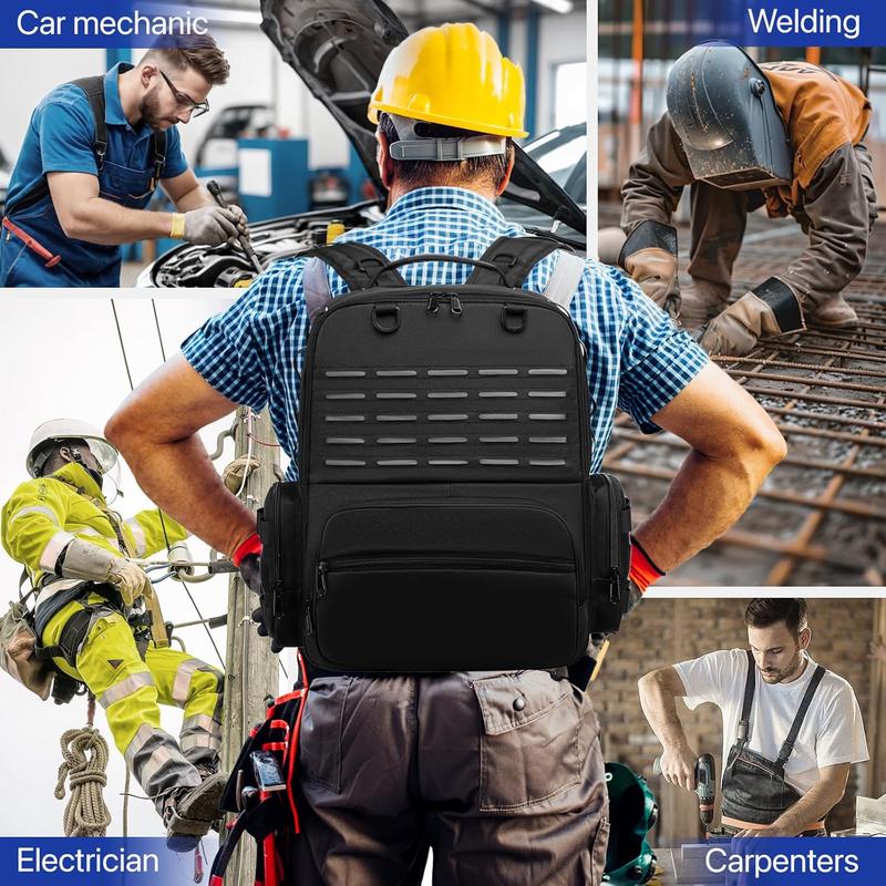 Tool Backpack,Heavy Duty Tool Bags for Men,Tool Storage Organizer Bag With 3 Tool Pouches for Electrician/Industrial/Construction/Tactical/Hvac Techs/Repairman Work