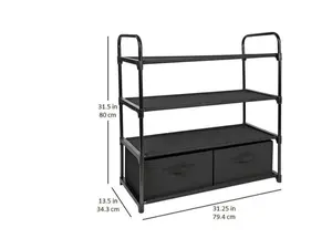 4 Shelf Closet Organizer with 2 Bins, Black, Metal Frame - Home Organizer Plastic Racks