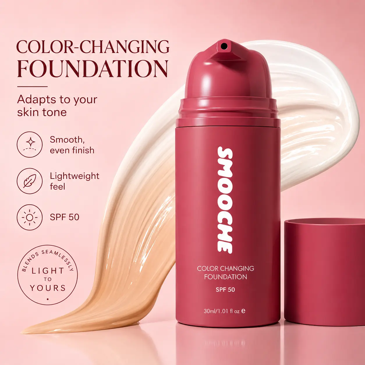 Color Changing Foundation Mega Pack, Skin-Adapting Makeup for Fair to Medium Tones, Natural Matte Finish, SPF 50, 4-Pack with 2 Brushes
