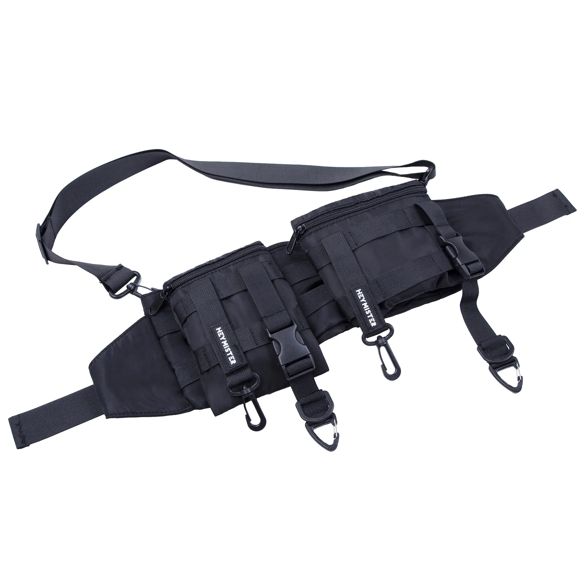 Niepce Black Streetwear Fashion Tech Messenger Bag with Shoulder and Belt Straps