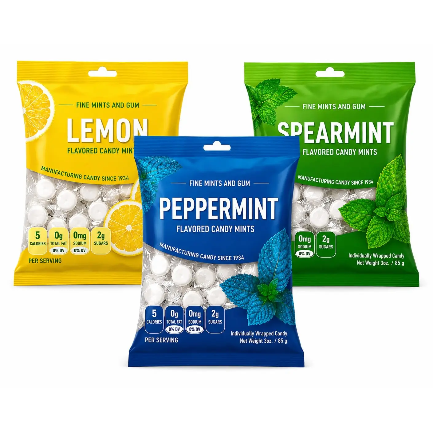 Assorted Candy Mints Variety Pack, Lemon, Peppermint and Spearmint Flavors, Individually Wrapped, Bulk Mints for Parties, Office, Reception Desks and Waiting Rooms