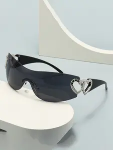 Women's Hollow Heart Design  Shield Sunglasses, Heart Shaped Sunglass, New Style Personalized Street Trend Sunglasses, Fashionable Sunglasses for Outdoor Activities