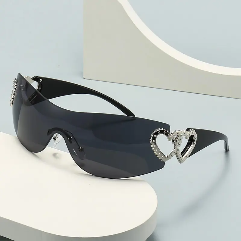 Women's Hollow Heart Design  Shield Sunglasses, Heart Shaped Sunglass, New Style Personalized Street Trend Sunglasses, Fashionable Sunglasses for Outdoor Activities, Trendy Sunglasses