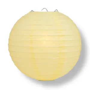 24" Lemon Yellow Chiffon Round Paper Lantern, Even Ribbing, Chinese Hanging Wedding & Party Decoration