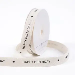 Custom Birthday  Ribbon, 5/8 Inch 15 Yards  Herringbone Twill Tape Ribbon with Printed Happy Birthday and  for Birthday  Wrapping Baking Crafts Flower Bouquets Decor