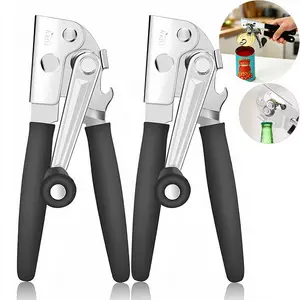 Manual Crank Kitchen Can Opener with Bottle Opener, Heavy-Duty Commercial Design, Lightweight, Easy-Grip Long Handle, Smooth Steel Blade, Portable Sturdy Utensil, Easy-to-Crank, 1-Hand Multi-Purpose for Elderly with Weak Hands & Home Use, Bottle Openers,