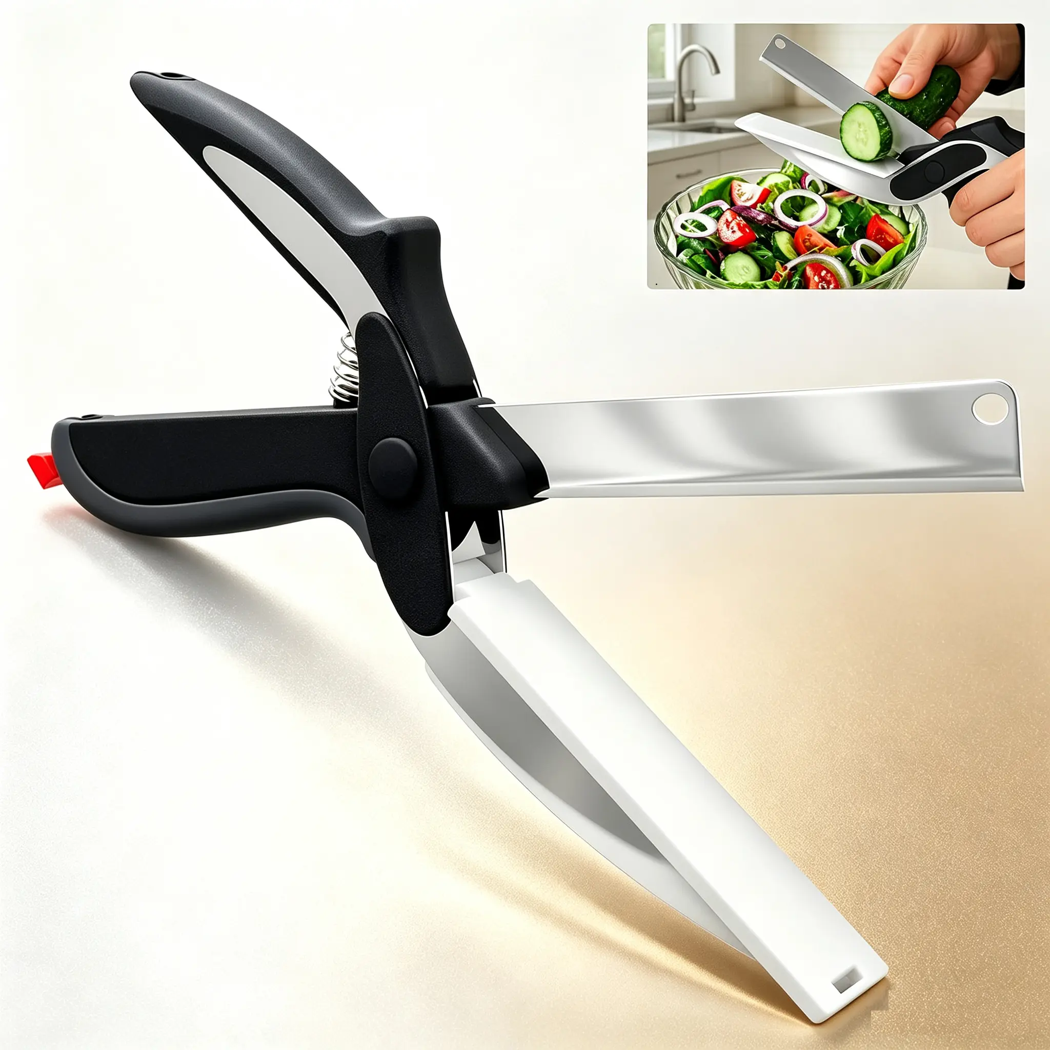 2 In 1 Kitchen Food Scissors with Cutting Board, Stainless Steel Chopping Shears, Safe Ergonomic Meal Prep Kitchen Tool, Dishwasher Safe