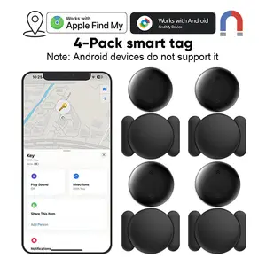 4PCS Wireless Cordless Weatherproof GPS Trackers, Magnetic Hidden Locators, Compatible with iOS Apple Find My & Android Find My Device, Custom Points of Interest Support