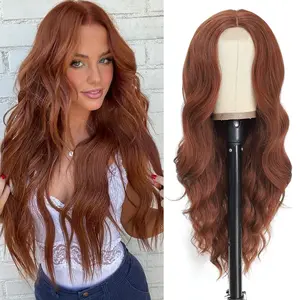 Auburn Long Wavy Wigs for Women  Easy to Install Curly Wig Natural Looking Synthetic Heat Resistant Wig for Daily Use Lace Scalp Thick