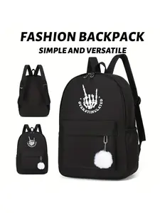 Minimalist Design Backpack, Overstimulated Text, Skull Hand, Punk Patterns, Spacious Unisex Bag, Everyday Use, All Seasons, Traveler Essentials Backpack