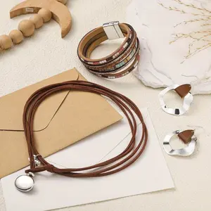 3pcs Women'S Bohemian Western Jewelry Set, Layered Bracelet, Necklace