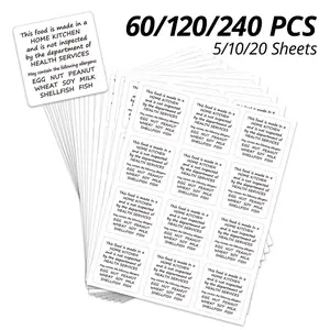 60/120/240pcs Home Made Food Labels Stickers, Sticky Labels, Kitchen Labeling, Allergen Warning, Handmade Bread Jam Tags, 3.8x3.8cm, for Home Kitchens