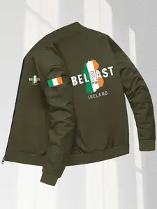 Men's Ireland Print Hooded Jacket, Full Zip Closure, Saint Patrick's Day Clothing, Casual Irish Traditional Sweater Coat, Casual Fitted Jackets