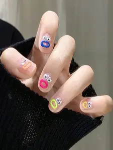 Cute 3D Monster Face Nail Stickers, Colorful Self-Adhesive Nail Art Decals, Funny Cartoon Eye Mouth Nail Stickers for Kids Women, DIY Manicure Decorations for Party Daily Use,Mini Gifts