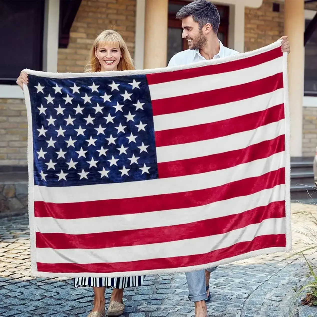 Patriotic Blanket American Flag Throw Blanket for Sofa Couch Bed Soft Warm Flannel Blanket USA Military Veteran July 4th Gift Army Stars Stripes Merchandise Bedding Lounge Throw