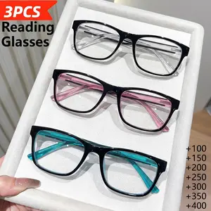 3 Pcs Small Frame Square Reading Glasses, Multiple Diopters, Blue Light Blocking, Unisex, Casual Office/reading/mobile Use, Reading Eyeglasses
