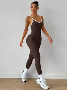Women's Seamless Backless Yoga Bodysuit, Four Seasons Wearable, Slimming & Butt Lifting Design, Ideal for Fitness Outdoor Sports, Workout Jumpsuits