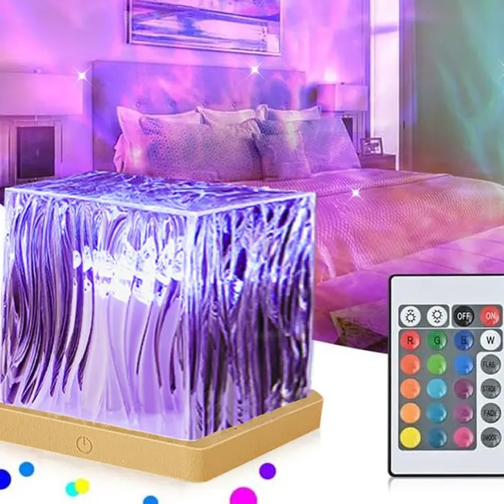 3D Holographic Water Ripple Wave LED Glow Light, 16-Color Dimmable Illumination, Remote RGB Controller, Kids’ Bedroom Relaxation Light