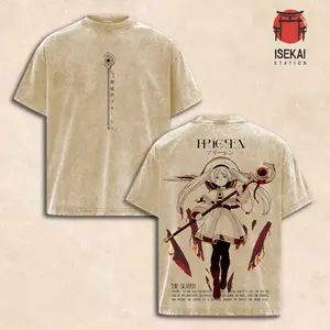 Frieren: Beyond Journey's End V2 Anime Double Printed Vintage Washed Tee Unisex Oversize Anime Manga Washed Heavyweight Cotton T-shirt