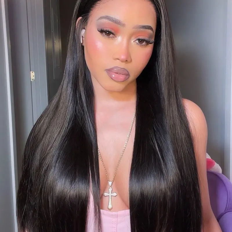 Arabella 300% Dense 13x6 Glueless Vietnamese Raw Virgin Human Hair Wig, Silky Straight Natural Black Lace Front Wig with Adjustable Drawstring & Luxury Full Ends, Glueless Lace Wigs