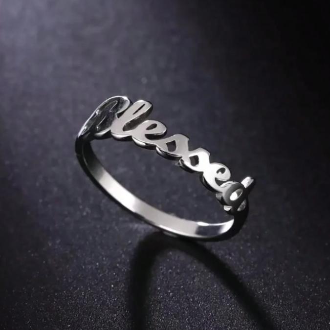 Initial Letter Ring for Women – Stainless Steel Minimalist Adjustable Open Band Personalized Jewelry