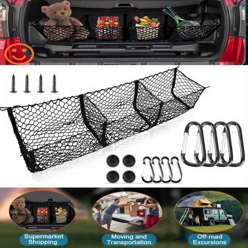 Heavy Duty Truck Bed Cargo Net, 59" Premium Pickup Trunk Mesh Organizer with 3 Detachable Pockets, Storage Accessory for Chevy Silverado, GMC Tacoma, Camping & Hiking Gear