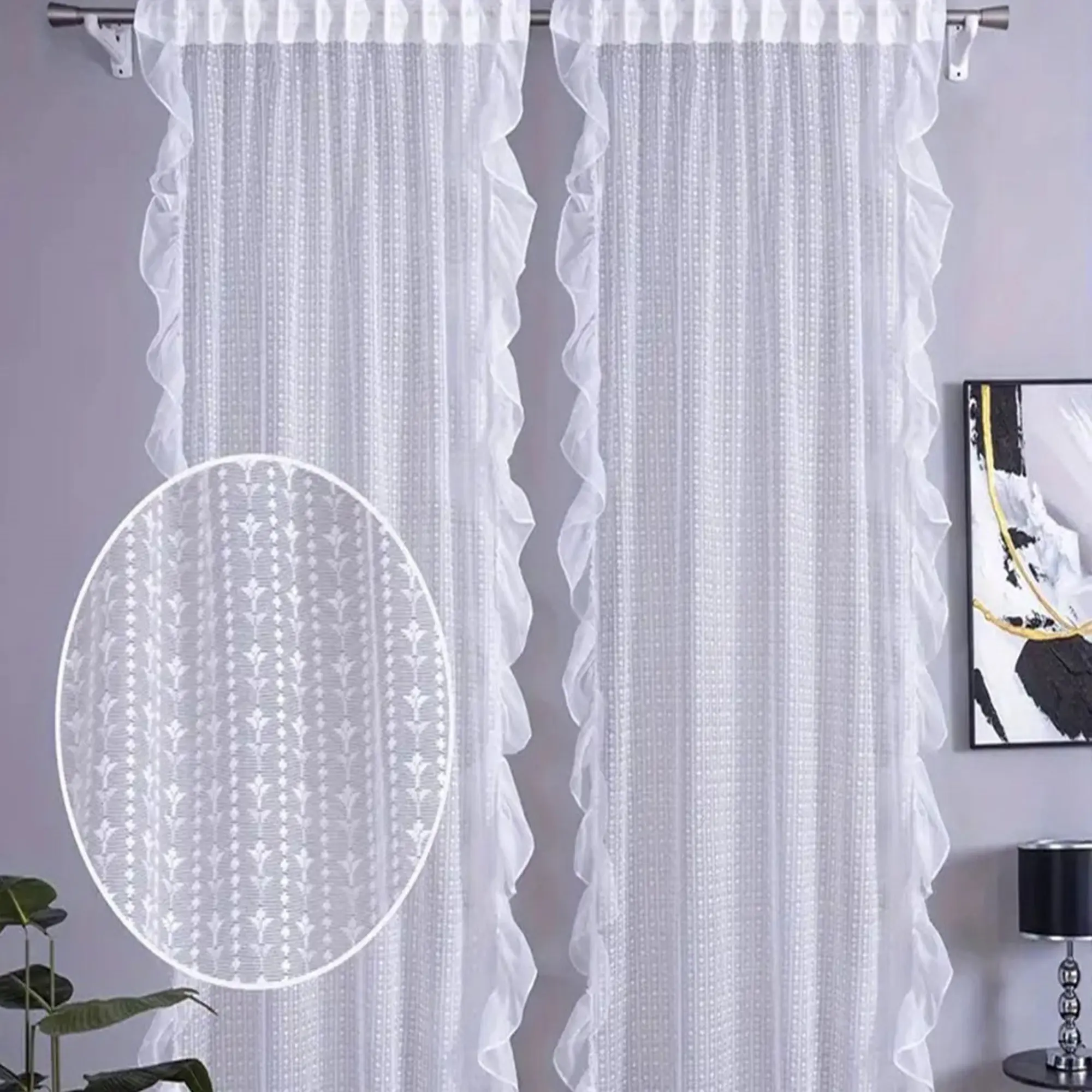 1pc French Luxury Light Blocking Curtain, Elegant Ruffle Design, Thin Sheer Fabric, Lightweight Privacy Filter, Easy Care, Perfect for Bedroom Living Room, Window Curtain